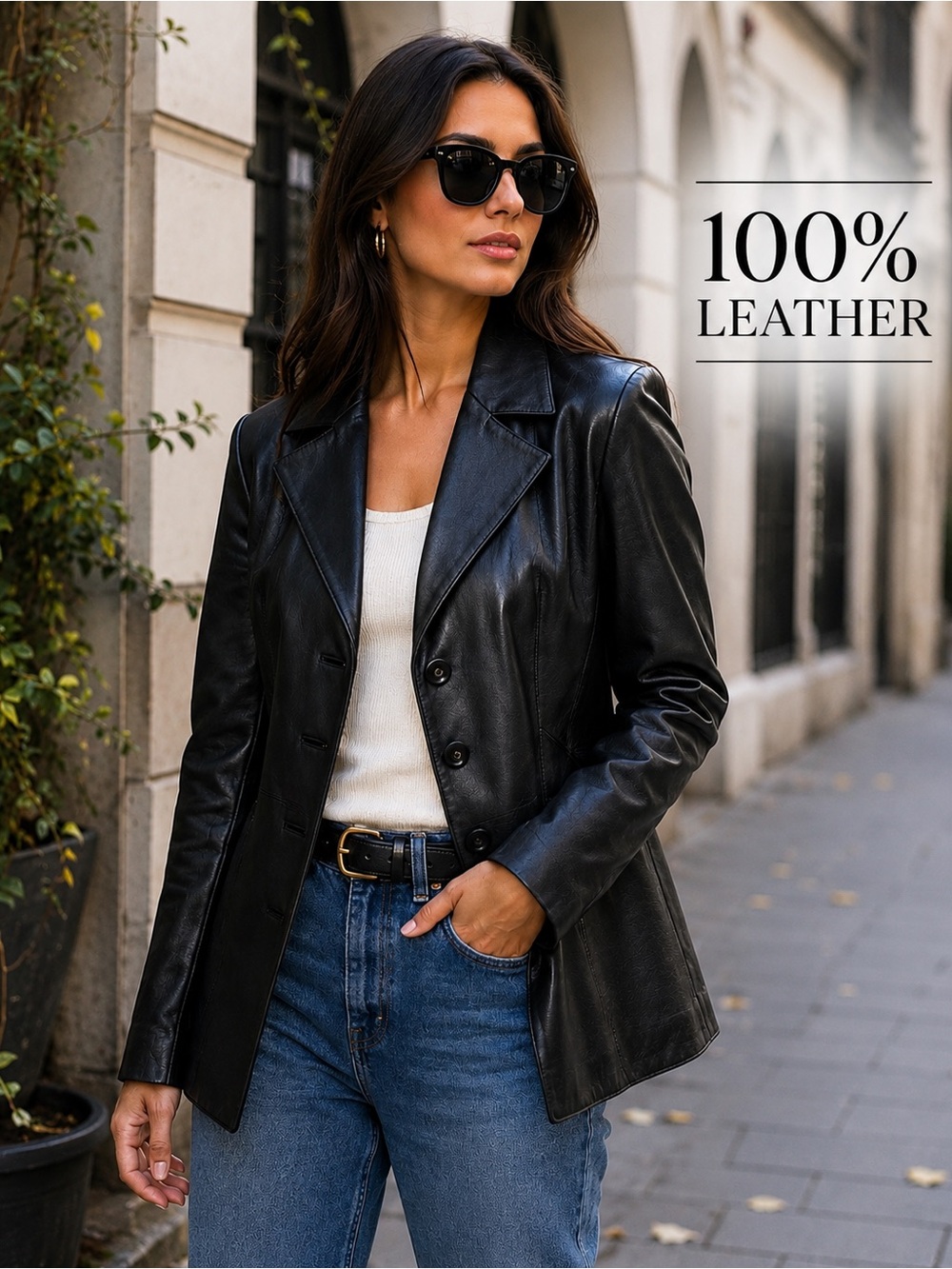 Wilsons Leather Maxima Genuine Leather Black Blazer Jacket Blue Lining M
